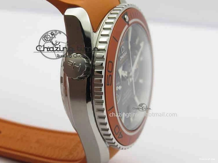 0408 Planet Ocean Master Chrono 45mm SS OM 1:1 Best Edition Black Dial On Orange Rubber Strap A Attractive 8170